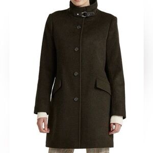 Ralph Lauren Dark Army Green Women's Buckle-Collar Wool Coat Size 12